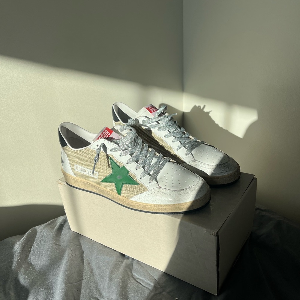 Golden Goose Ball Star sneakers in leather and mesh with black heel tab.